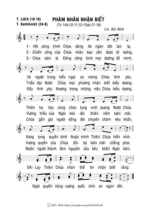 Sheet nhạc PDF bài Thánh Vịnh 144, Phàm Nhân Nhận Biết