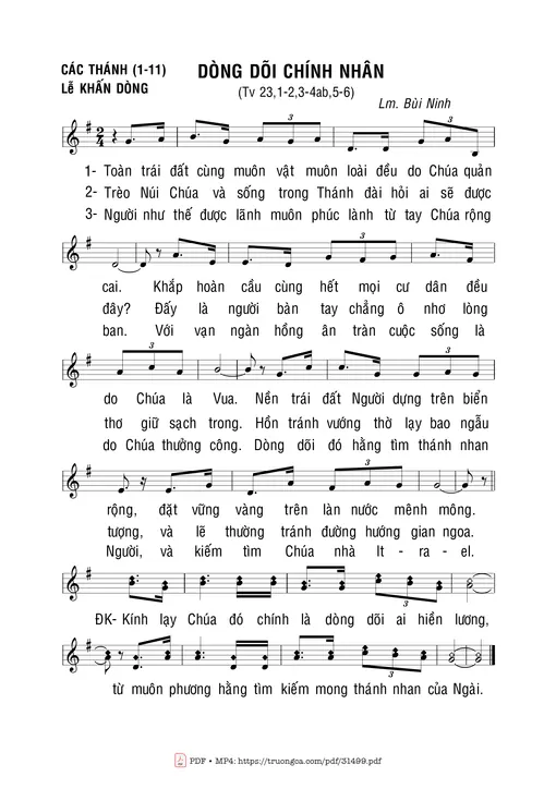 Sheet nhạc PDF bài Thánh Vịnh 23, Dòng Dõi Chính Nhân