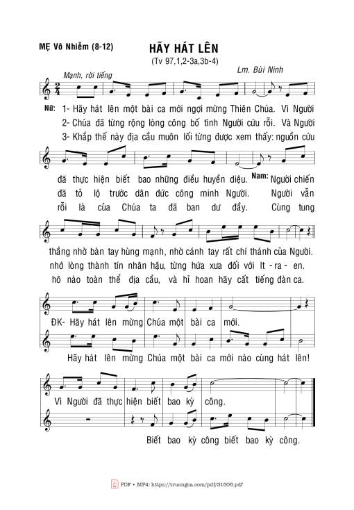 Sheet nhạc PDF bài Thánh Vịnh 97, Hãy Hát Lên