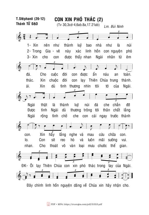 Sheet nhạc PDF bài Thánh Vịnh 30, Con Xin Phó Thác (2
