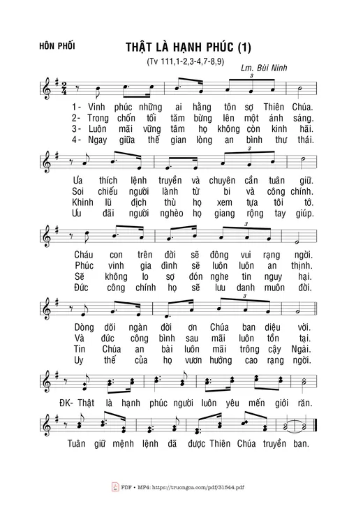 Sheet nhạc PDF bài Thánh Vịnh 111, Thật Là Hạnh Phúc (1
