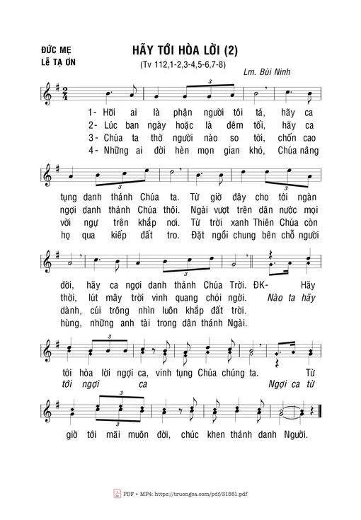 Sheet nhạc PDF bài Thánh Vịnh 112, Hãy Tới Hòa Lời (2
