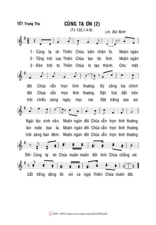 Sheet nhạc PDF bài Thánh Vịnh 135, Cùng Tạ Ơn (2