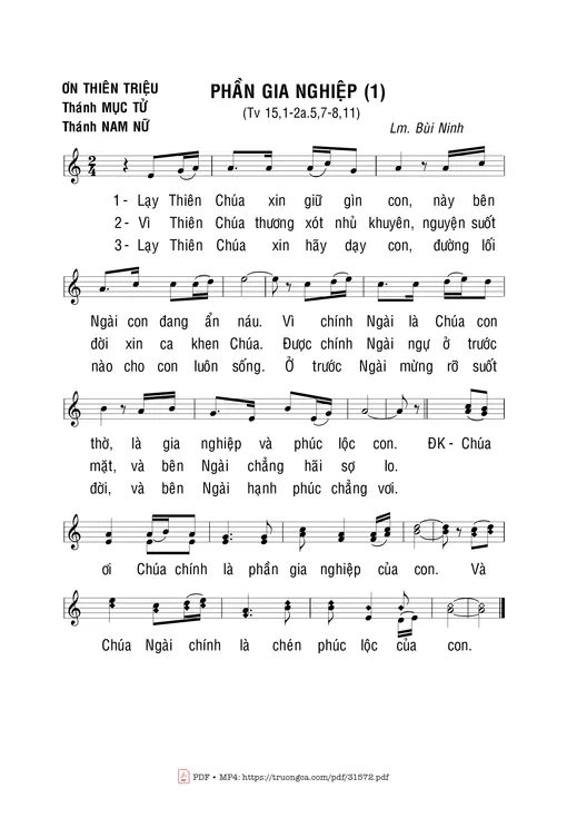 Sheet nhạc PDF bài Thánh Vịnh 15, Phần Gia Nghiệp (1