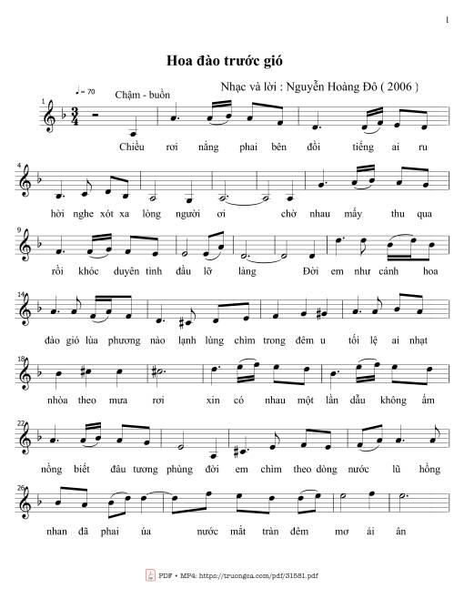 Sheet nhạc PDF bài Hoa đào trước gió