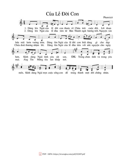 Sheet nhạc PDF bài Của Lễ Đời Con