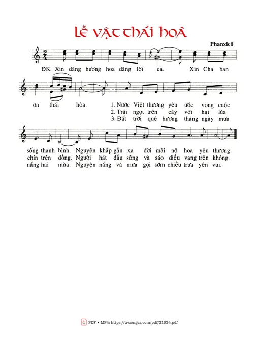 Sheet nhạc PDF bài Lễ Vật Thái Hòa