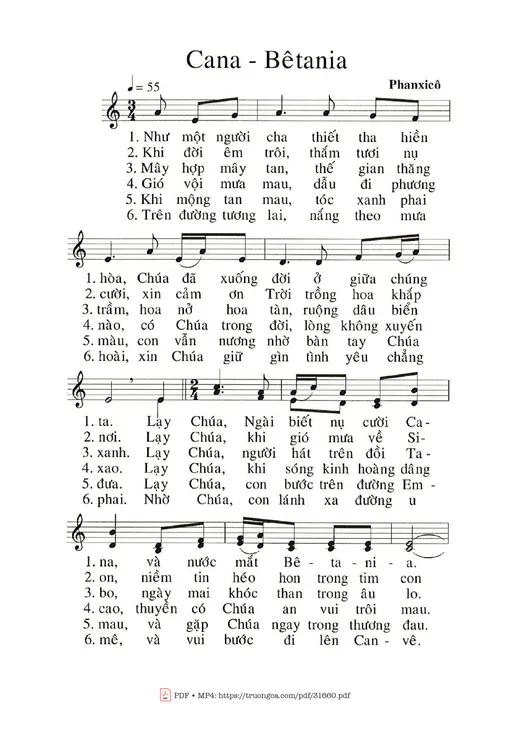 Sheet nhạc PDF bài Cana – Bêtania