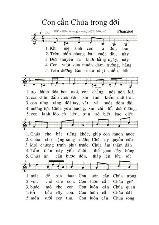 Sheet nhạc PDF bài Con Cần Chúa Trong Đời