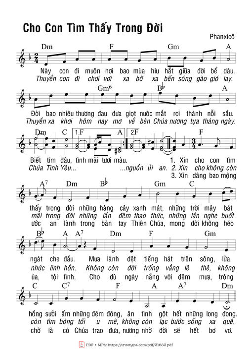 Sheet nhạc PDF bài Cho Con Tìm Thấy Trong Đời