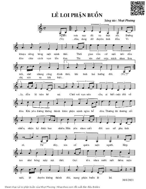 Sheet nhạc PDF bài Lẻ loi phận buồn