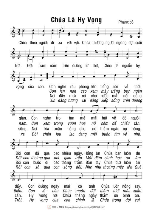 Sheet nhạc PDF bài Chúa Là Hy Vọng