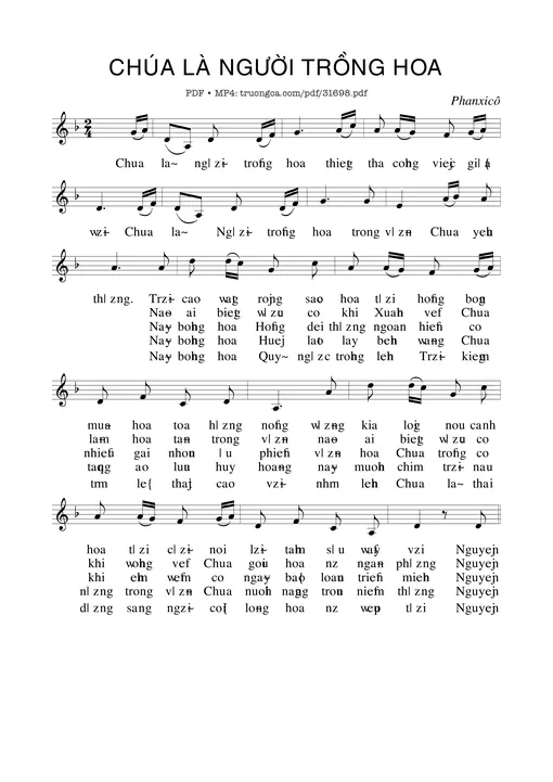 Sheet nhạc PDF bài Chúa Là Người Trồng Hoa