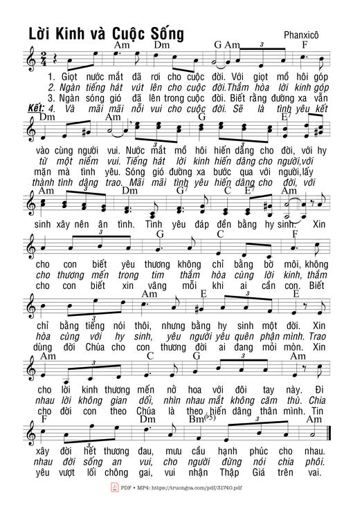 Sheet nhạc PDF bài Lời Kinh Và Cuộc Sống