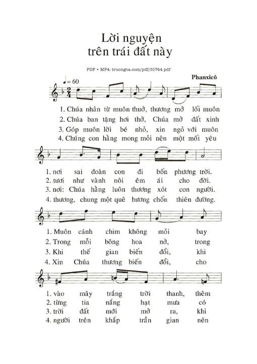 Sheet nhạc PDF bài Lời Nguyện Trong Trái Đất Này