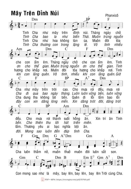 Sheet nhạc PDF bài Mây Trên Đỉnh Núi