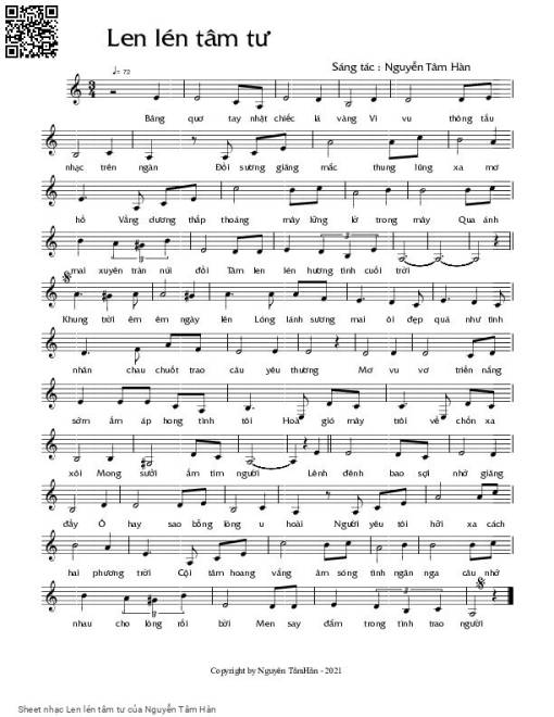 Sheet nhạc PDF bài Len lén tâm tư