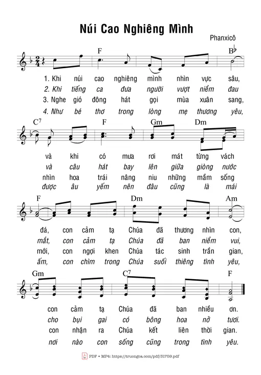 Sheet nhạc PDF bài Núi Cao Nghiêng Mình