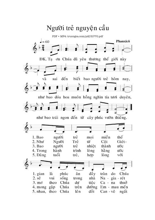 Sheet nhạc PDF bài Người Trẻ Nguyện Cầu
