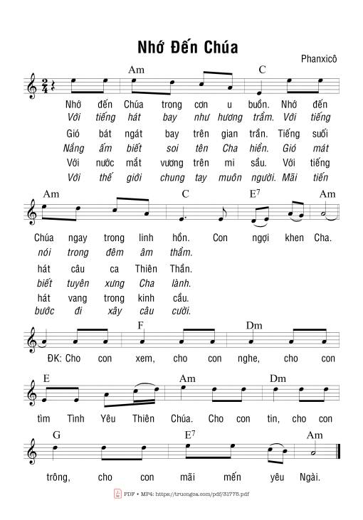 Sheet nhạc PDF bài Nhớ Đến Chúa