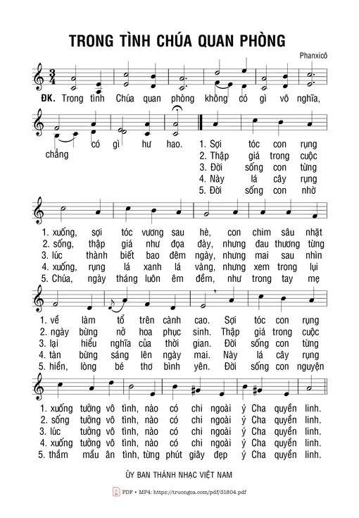 Sheet nhạc PDF bài Trông Tình Chúa Quan Phòng
