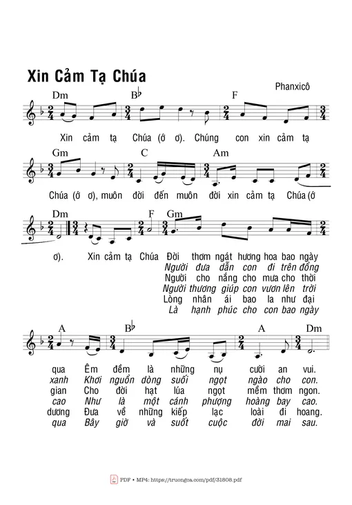 Sheet nhạc PDF bài Xin Cảm Tạ Chúa