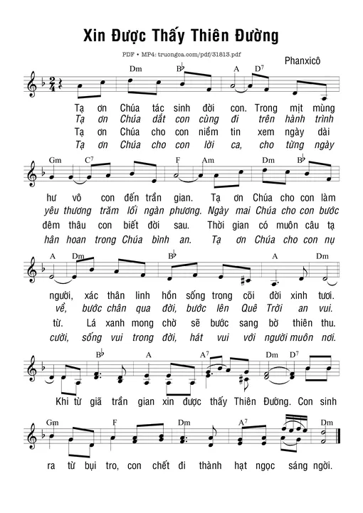 Sheet nhạc PDF bài Xin Được Thấy Thiên Đường