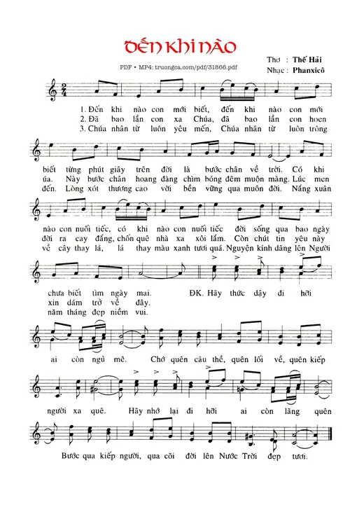 Sheet nhạc PDF bài Đến Khi Nào