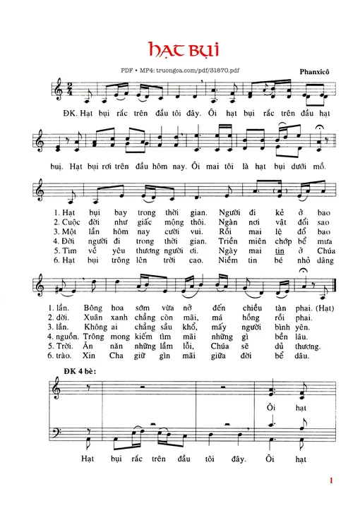 Sheet nhạc PDF bài Hạt Bụi - Phanxico
