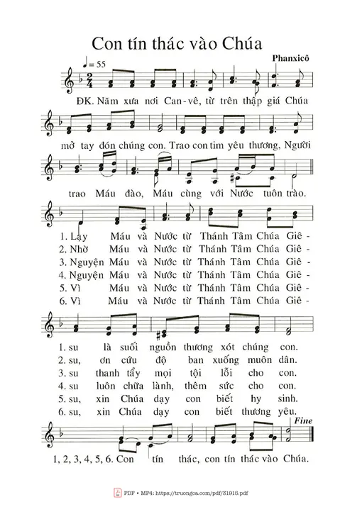 Sheet nhạc PDF bài Con Tín Thác Vào Chúa