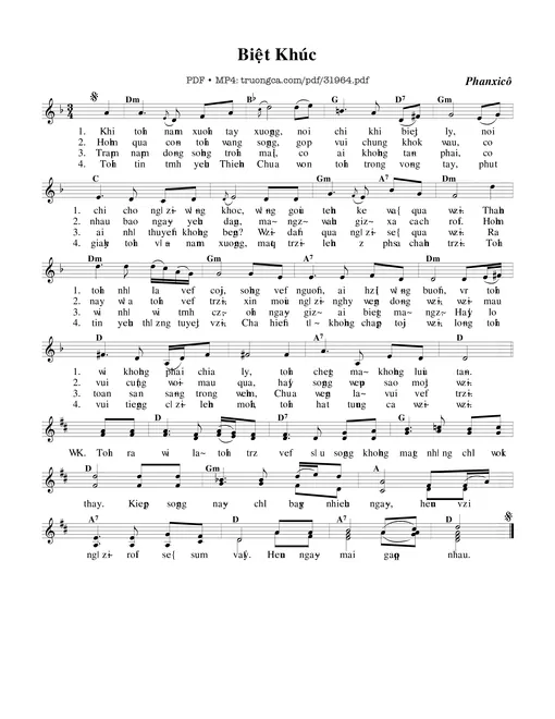 Sheet nhạc PDF bài Biệt Khúc - Phanxico