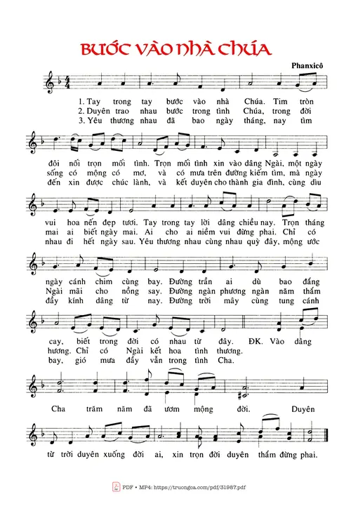 Sheet nhạc PDF bài Bước Vào Nhà Chúa