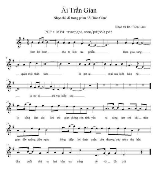 Sheet nhạc PDF bài Ải trần gian