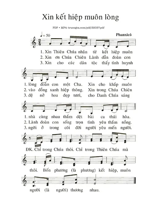 Sheet nhạc PDF bài Xin Kết Hợp Muôn Lòng