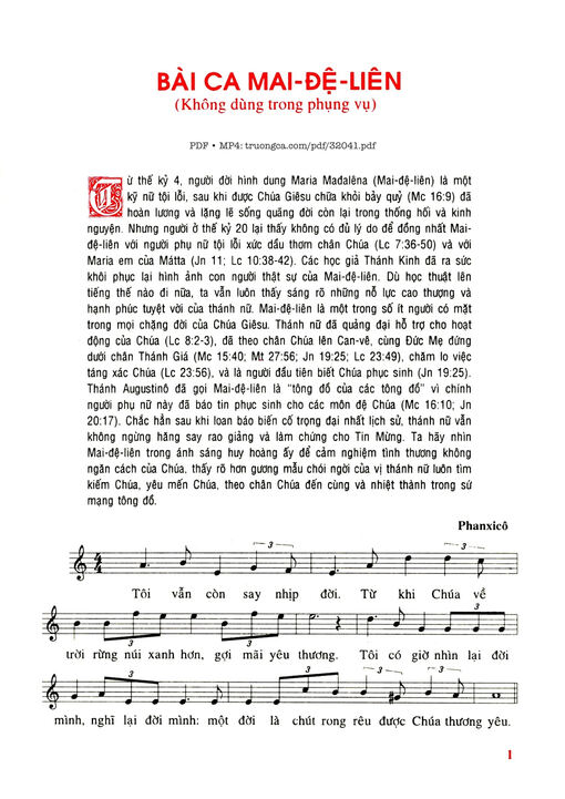 Sheet nhạc PDF bài Bài Ca Mai Đệ Liên