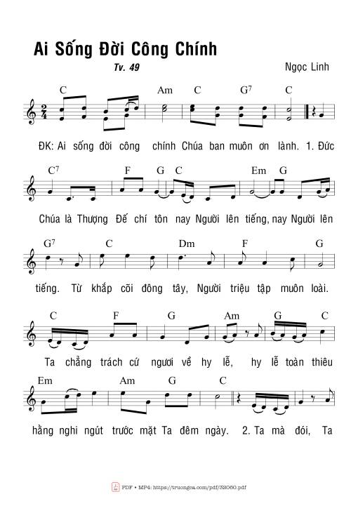 Sheet nhạc PDF bài Thánh Vịnh 49, Ai Sống Đời Công Chính