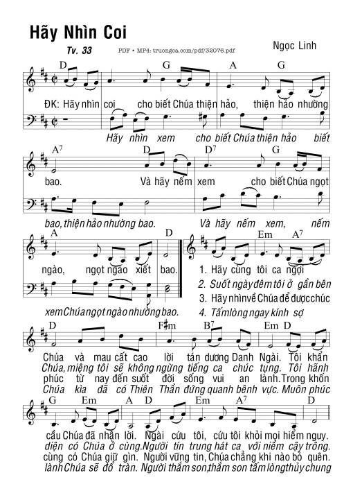 Sheet nhạc PDF bài Thánh Vịnh 33, Hãy Nhìn Coi