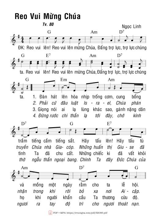 Sheet nhạc PDF bài Thánh Vịnh 80, Reo Vui Mừng Chúa