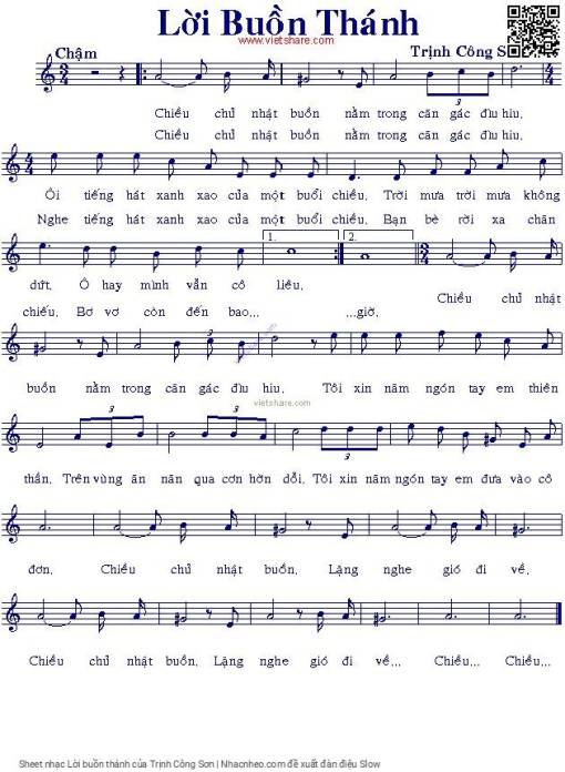 Sheet nhạc PDF bài Lời buồn thánh
