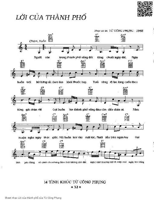 Sheet nhạc PDF bài Lời của thành phố