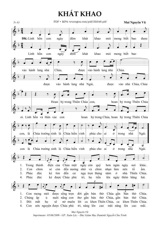 Sheet nhạc PDF bài Khát Khao - Mai Nguyên Vũ