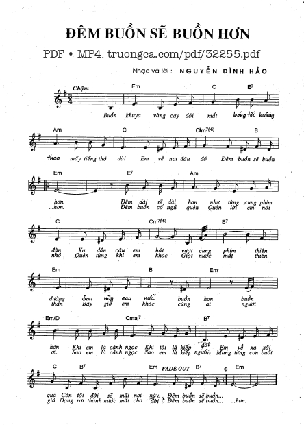 Sheet nhạc PDF bài Đêm buồn sẽ buồn hơn