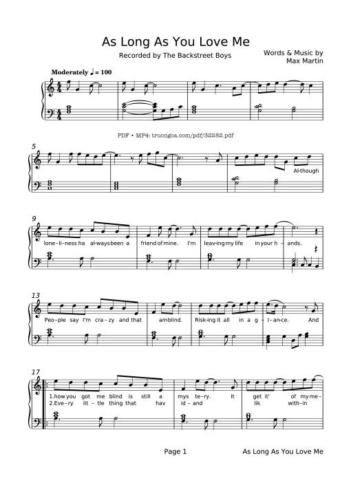 Sheet nhạc PDF bài As Long As You Love Me Piano