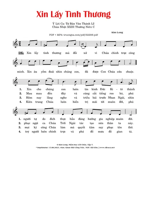 Sheet nhạc PDF bài Xin Lấy Tình Thương