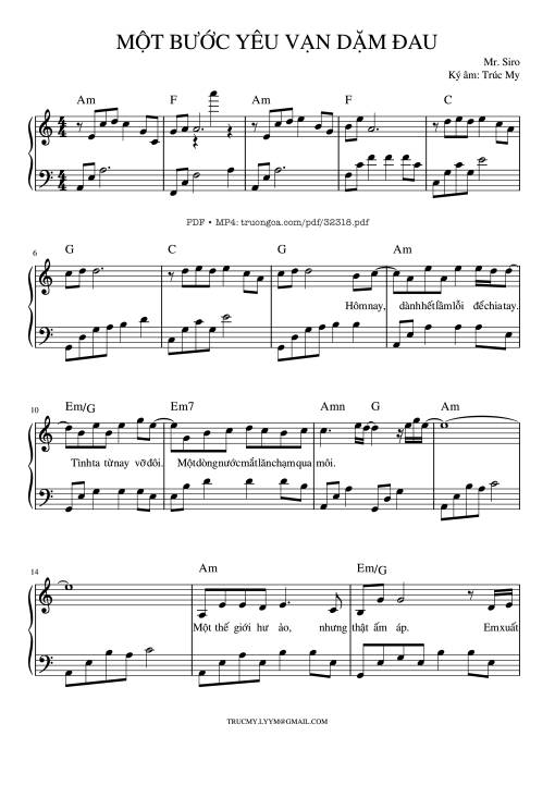 Sheet nhạc PDF bài Một bước yêu, vạn dặm đau Piano