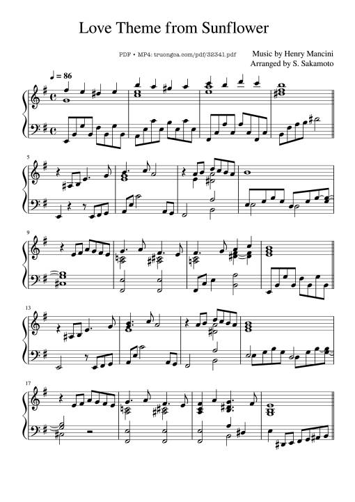 Sheet nhạc PDF bài Love Theme from Sunflower Piano