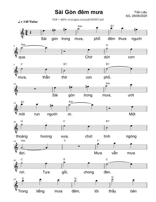 Sheet nhạc PDF bài Sài Gòn đêm mưa