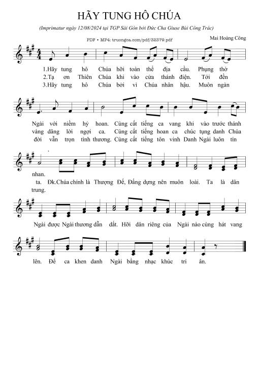 Sheet nhạc PDF bài Hãy Tung Hô Chúa