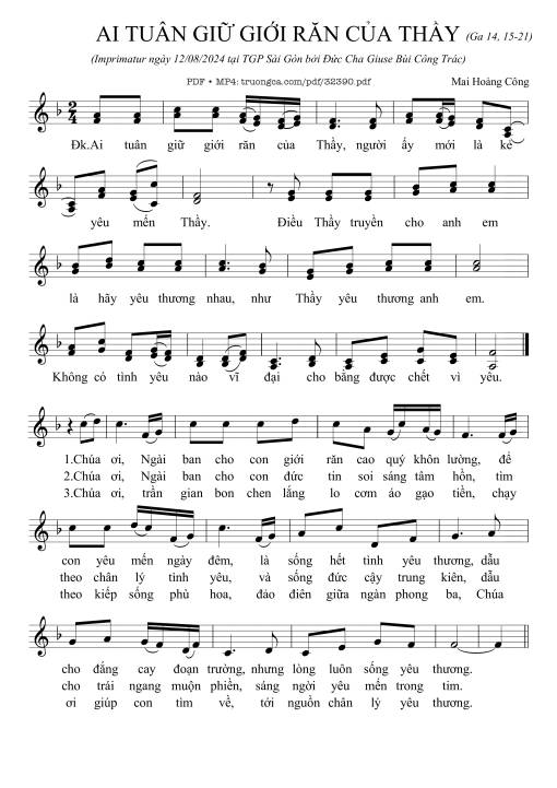 Sheet nhạc PDF bài Ai Tuân Giữ Giới Răn Của Thầy