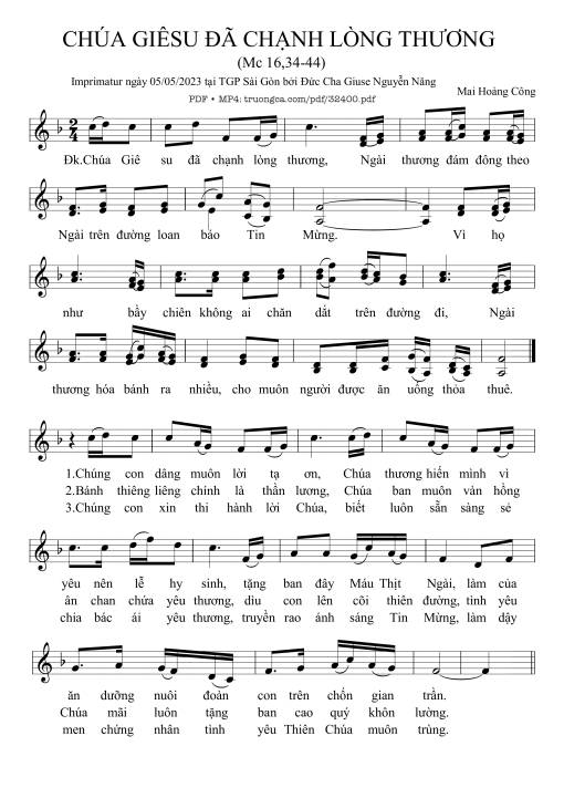 Sheet nhạc PDF bài Chúa Giêsu Đã Chạnh Lòng Thương